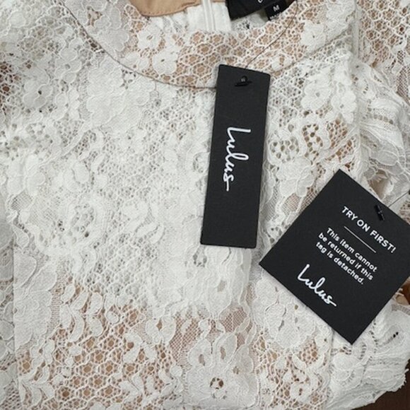 NWT Lulus Take this Dance White Lace Sleeveless Mock Neck Midi Dress​ - Picture 9 of 11